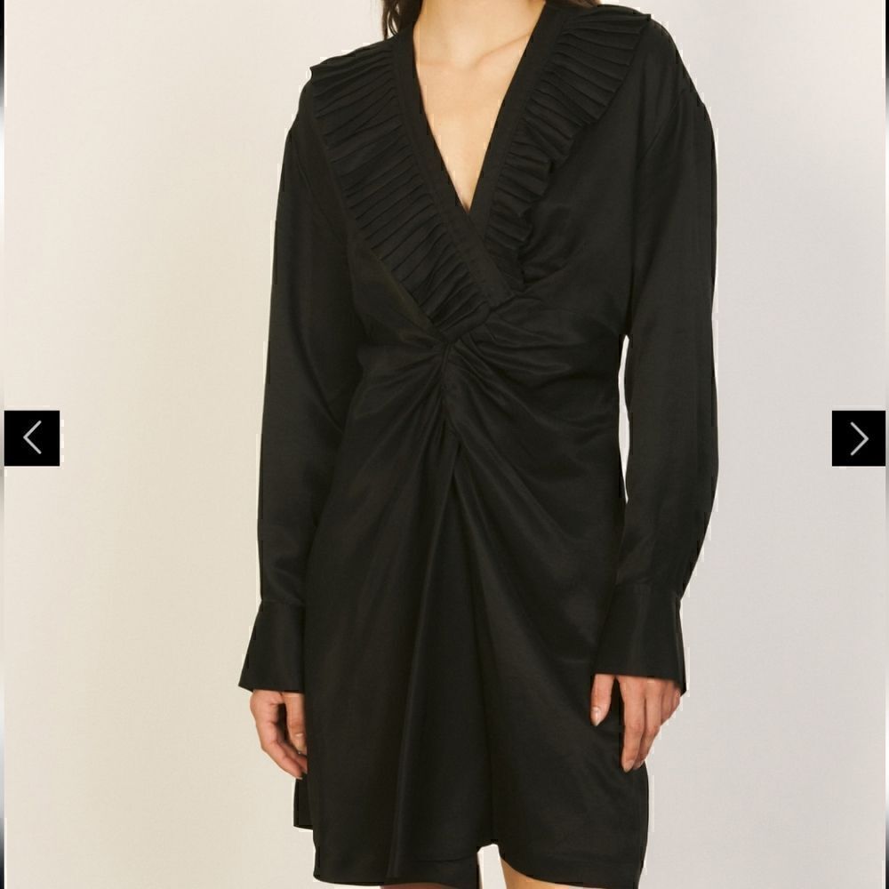 SANDRO Wrap-effect Gathered Slub Twill Mini Dress Size 36